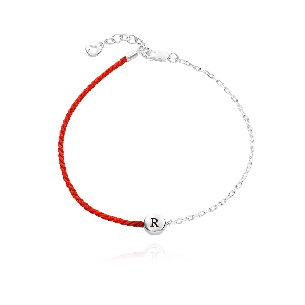 Half and Half Red Initial Bracelet with Diamond in Sterling Silver - Image 4