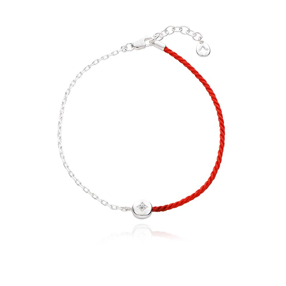 Half and Half Red Initial Bracelet with Diamond in Sterling Silver - Image 5
