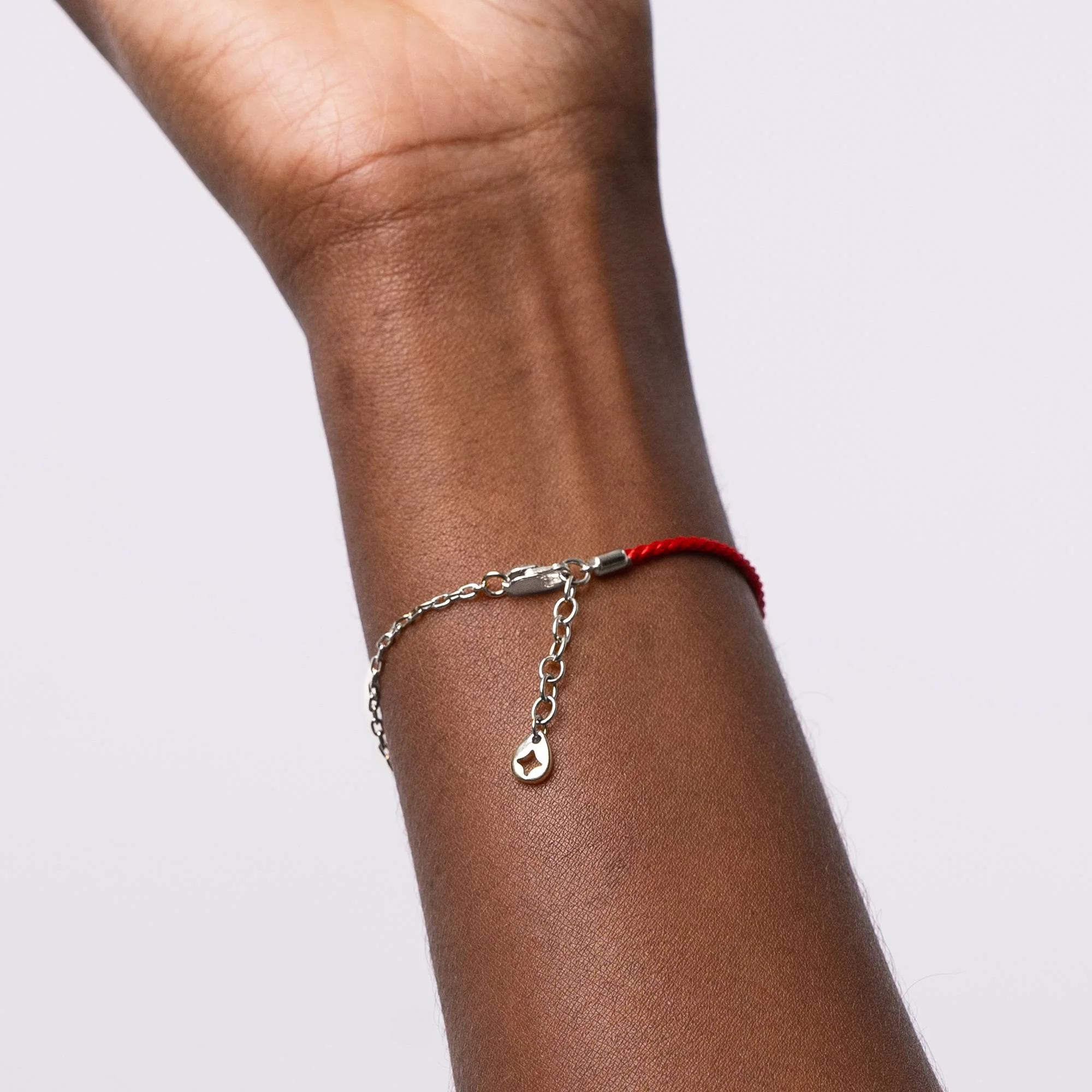 Half and Half Red Initial Bracelet with Diamond in Sterling Silver - Image 7