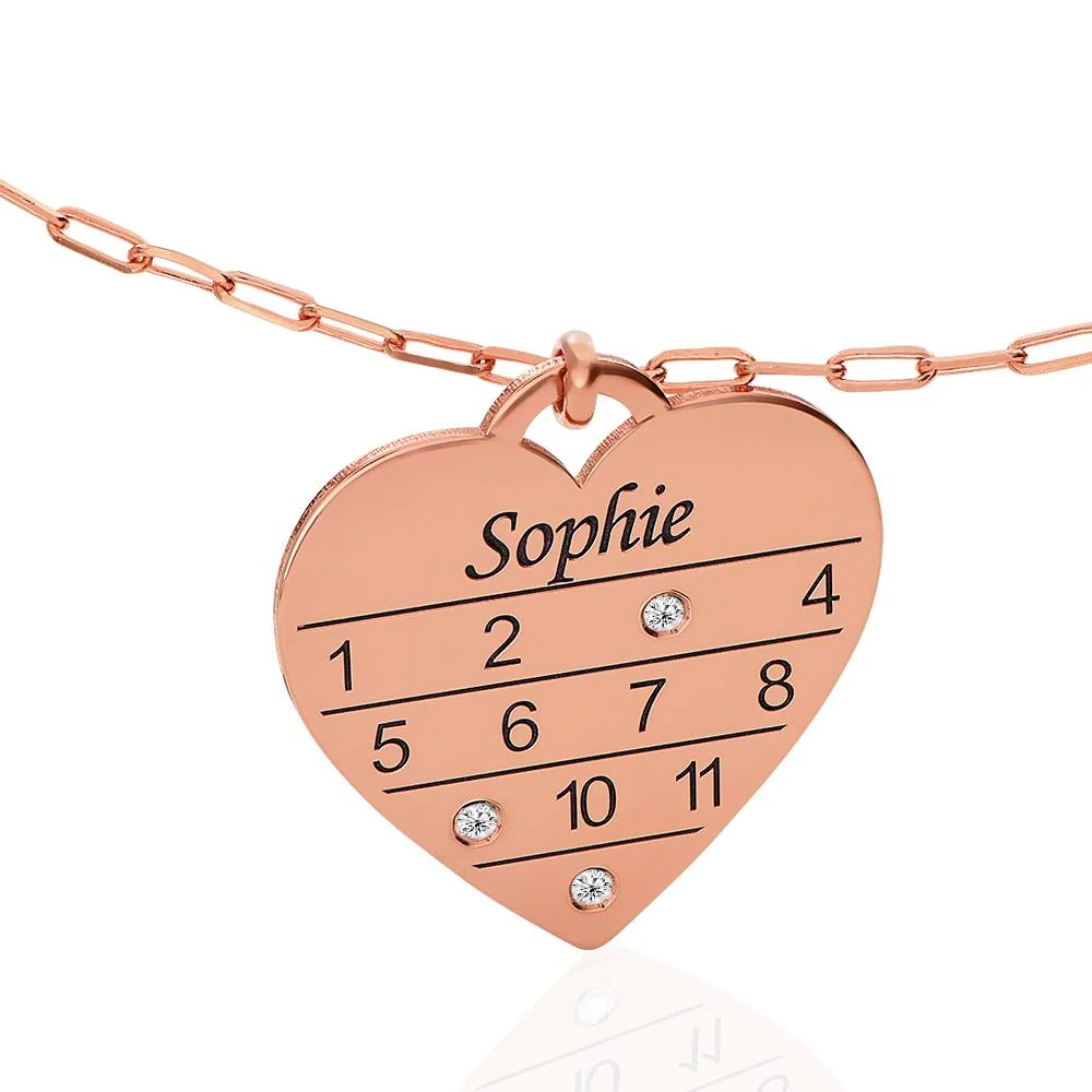 12 Month Calendar Heart Necklace with Diamonds in 18K Rose Gold Plating - Image 4