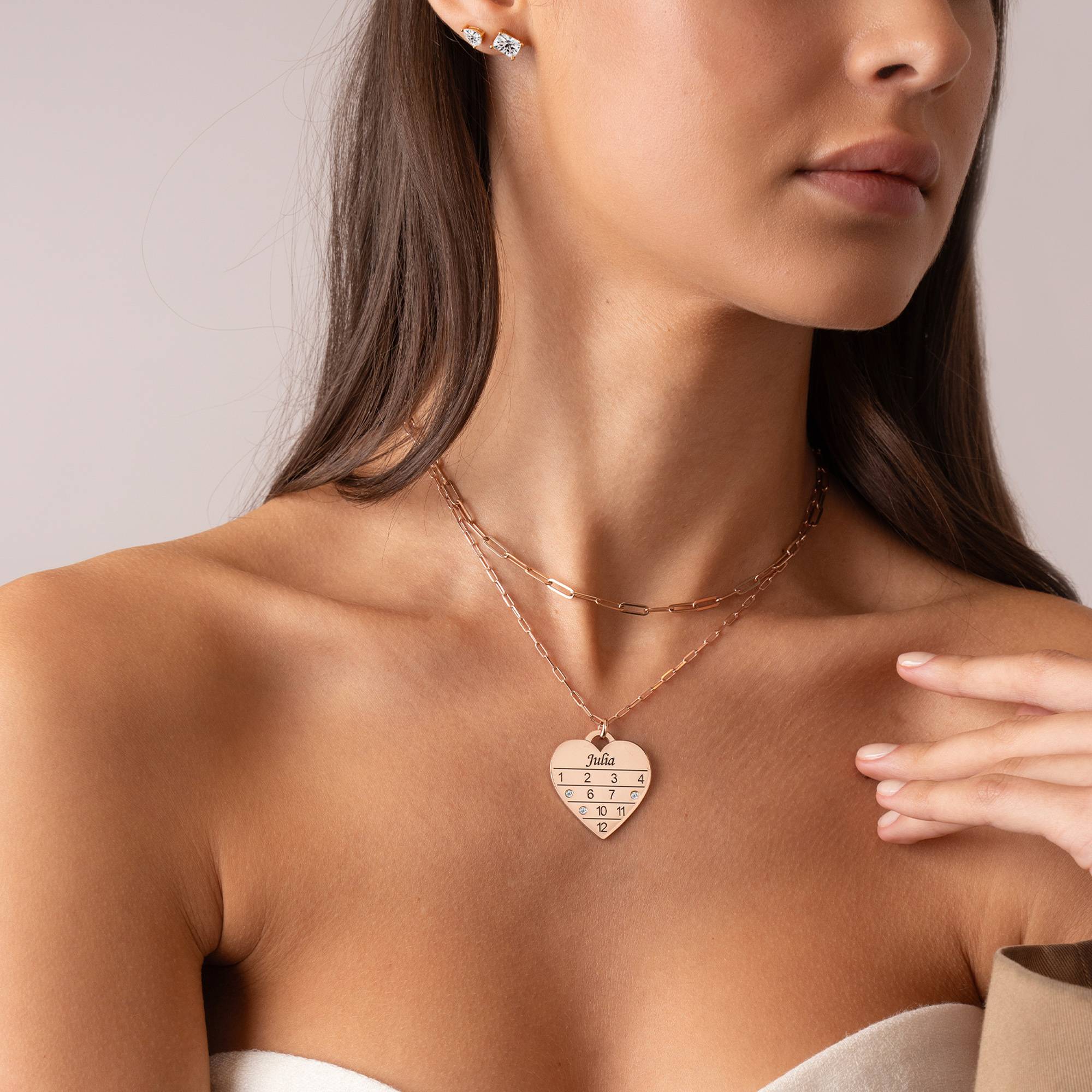 12 Month Calendar Heart Necklace with Diamonds in 18K Rose Gold Plating - Image 5