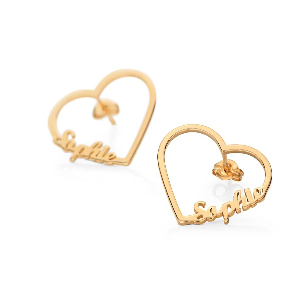 Contour Heart Name Earrings in 18K Gold Plating - Image 3