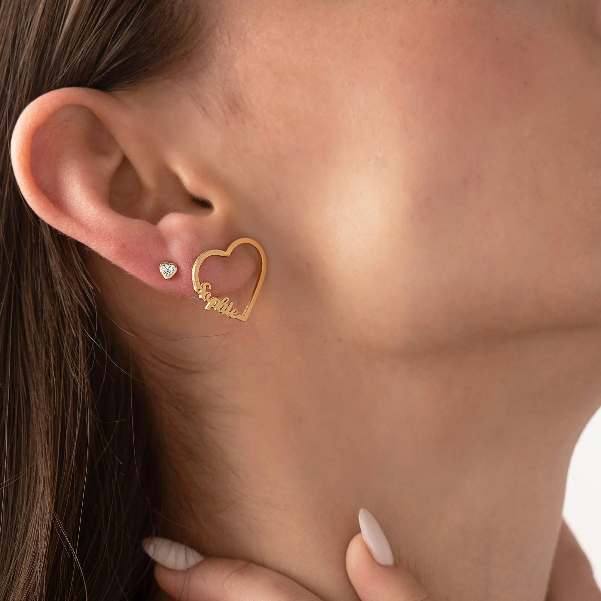 Contour Heart Name Earrings in 18K Gold Plating - Image 4
