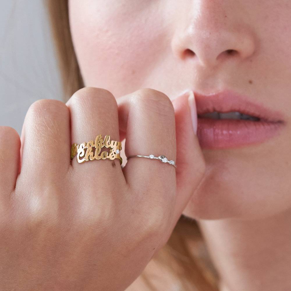 Script Double Name Ring with Diamond in 18K Gold Vermeil - Image 4