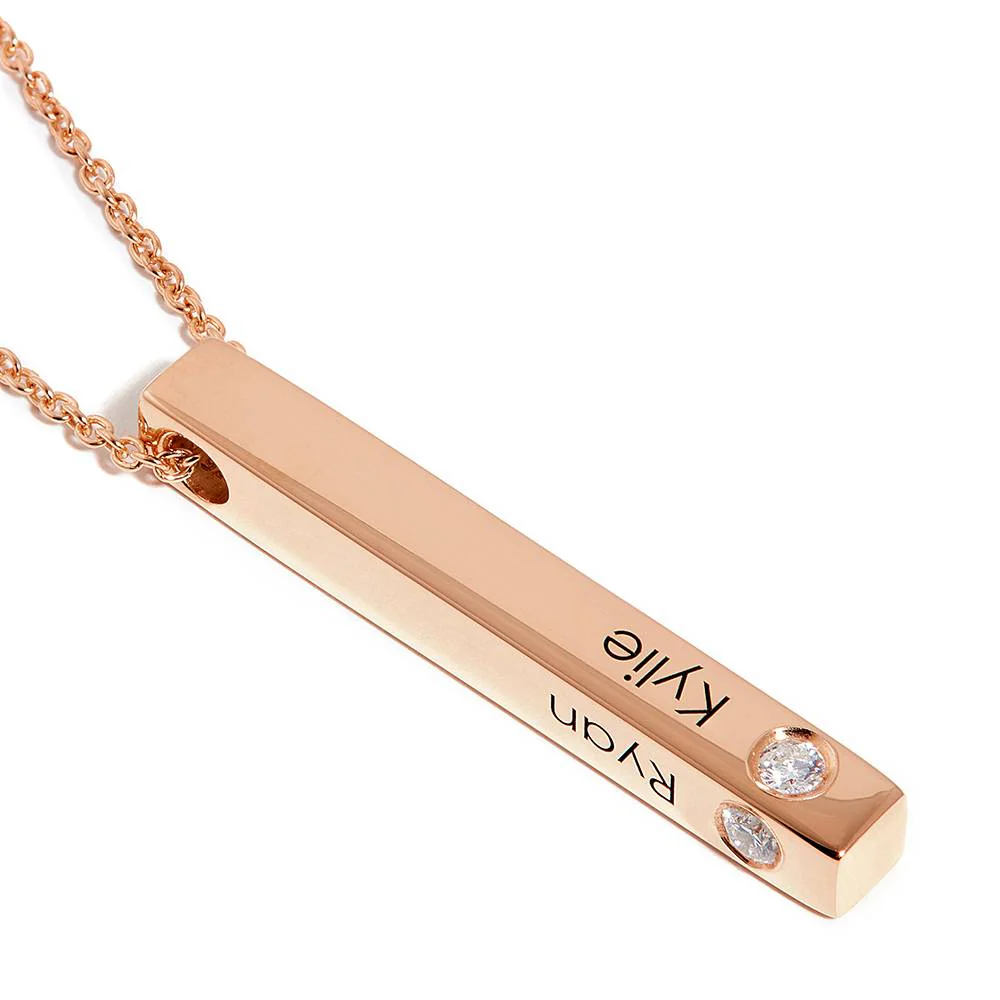 Vertical 3d Bar Necklace with Diamonds in 18k Rose Gold Vermeil - Image 3