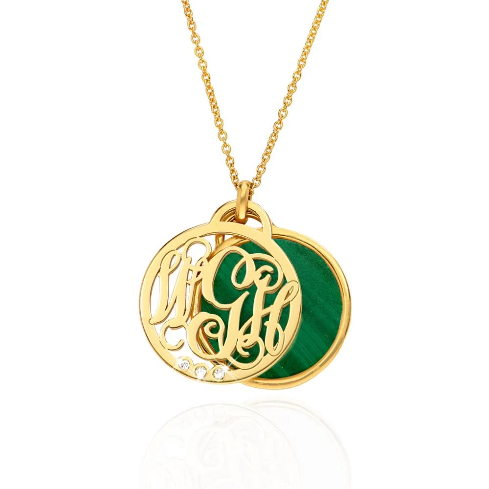 Monogram Necklace with Semi-Precious Stone and 0.01CT Diamonds in 18K Gold Plating