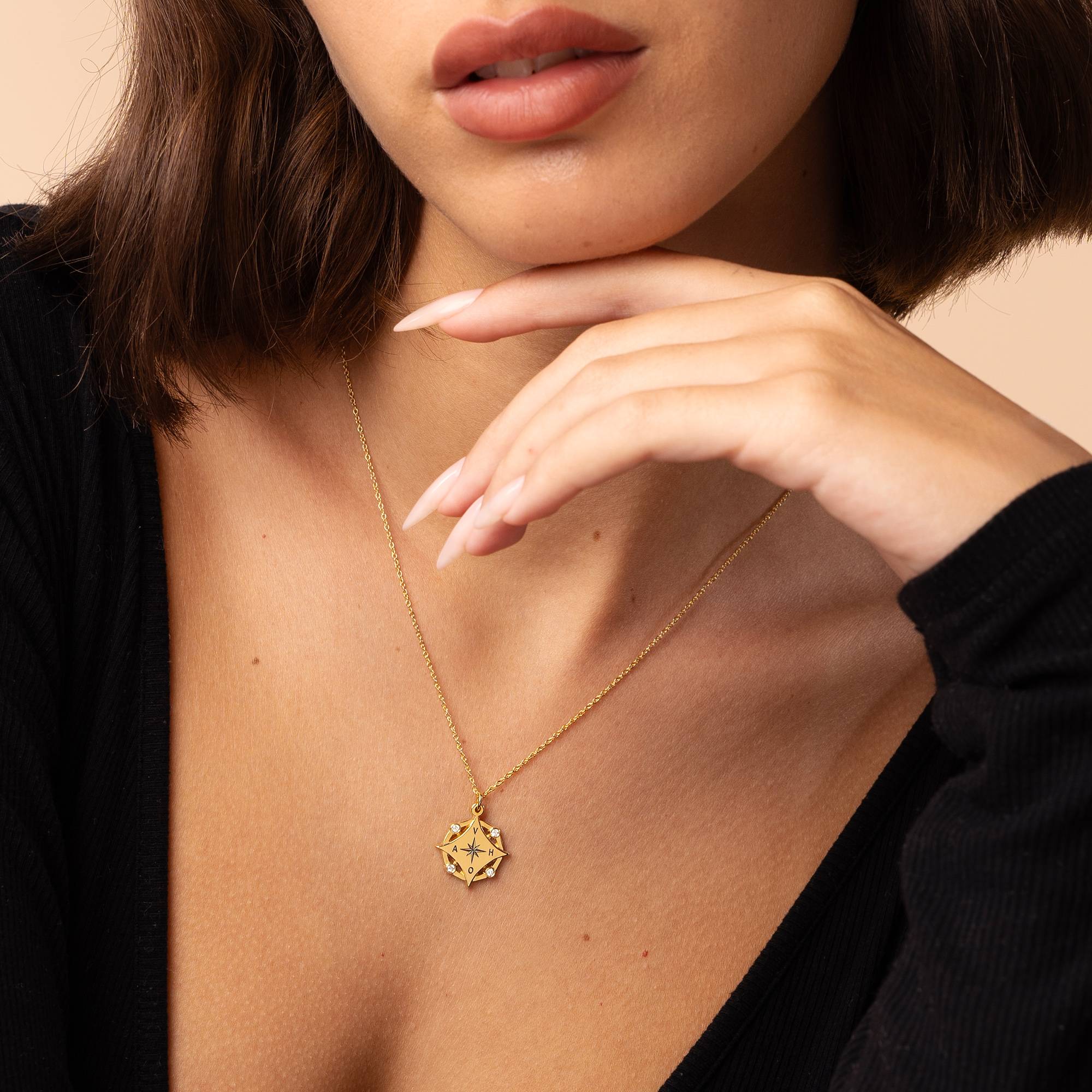 Kaia Initial Compass Necklace with Diamonds in 18K Gold Plating - Image 2