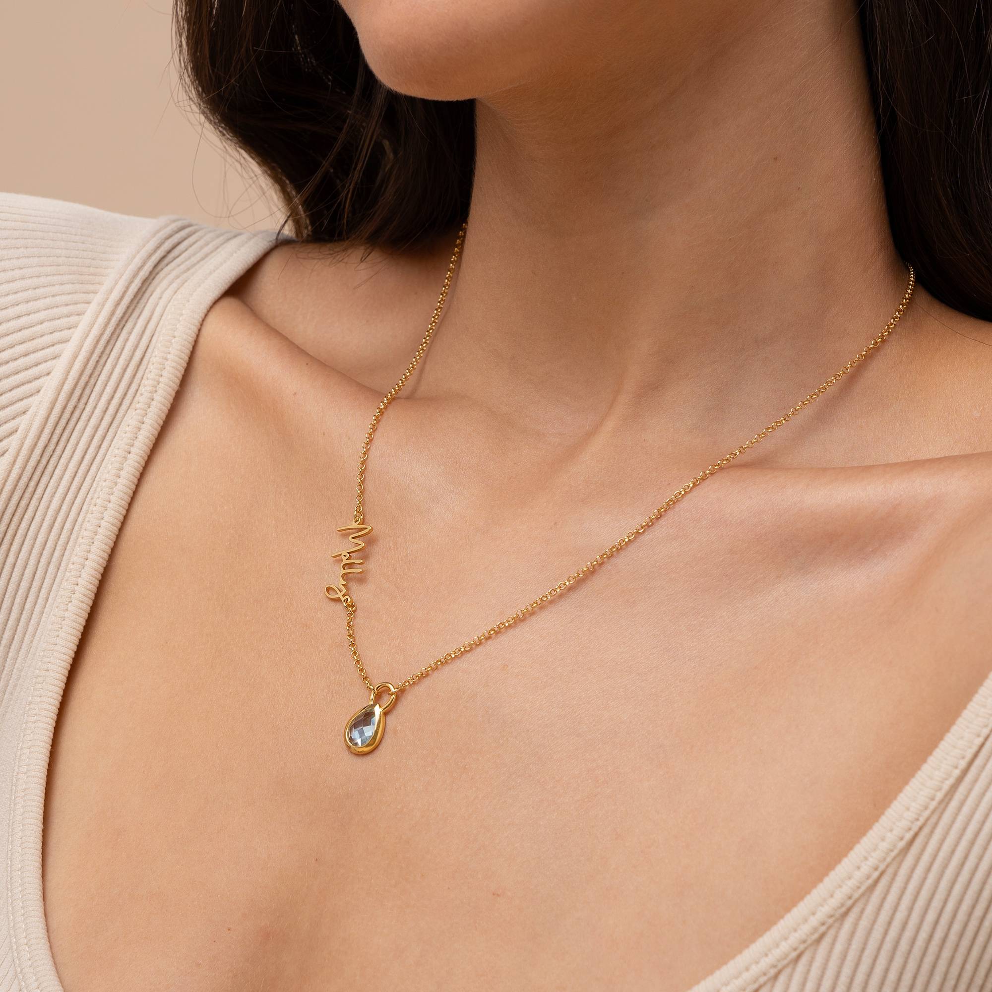 Annie Teardrop Name Necklace with Gemstones in 18K Gold Plating - Image 3