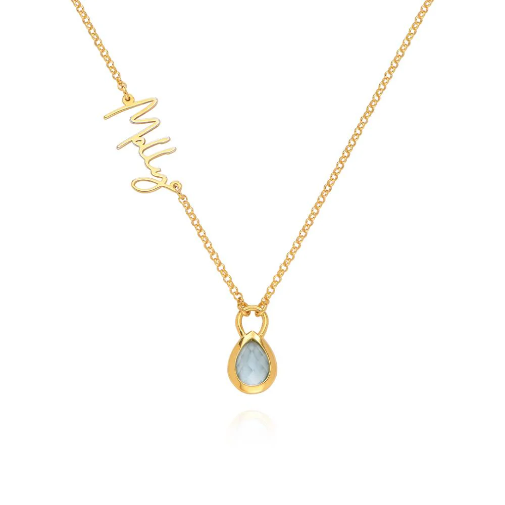 Annie Teardrop Name Necklace with Gemstones in 18K Gold Plating - Image 4