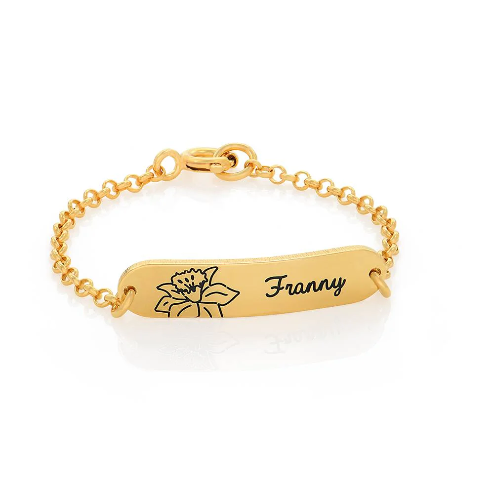 Lyla Baby Name Bracelet with Birth Flower in 18k Gold Plating - Image 2