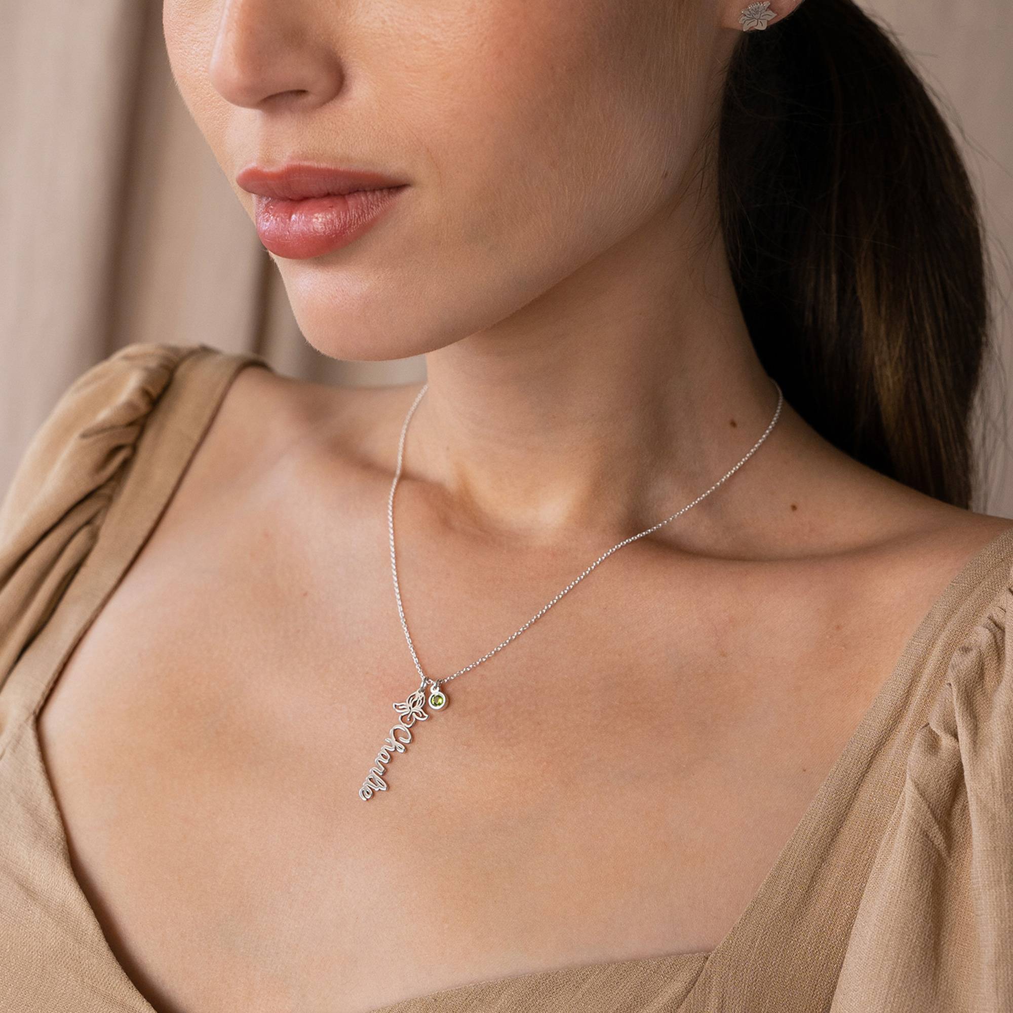 Blooming Birth Flower Name Necklace with Birthstone in Sterling Silver - Image 2