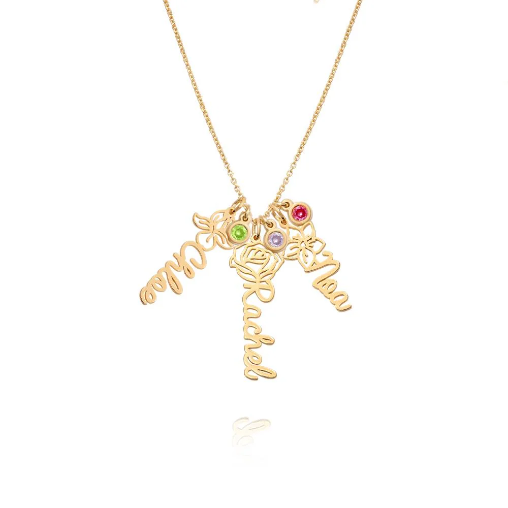 Blooming Birth Flower Name Necklace with Birthstone in 18K Gold Plating - Image 5