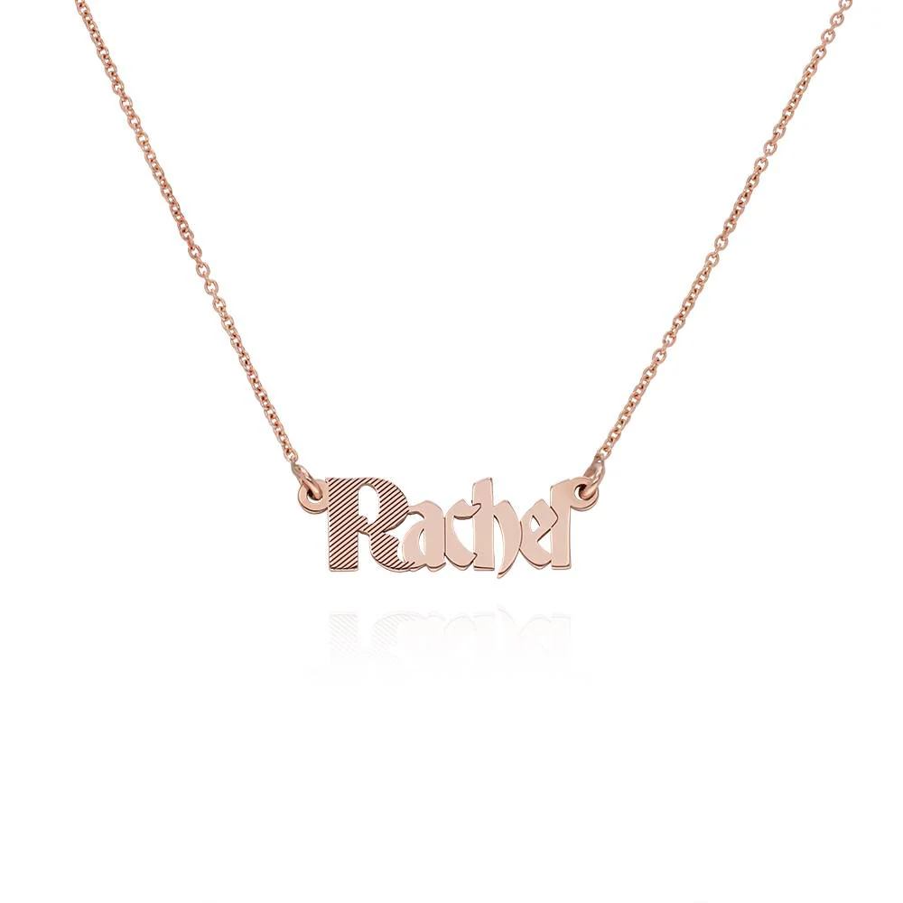 Wednesday Textured Gothic Name Necklace in 18K Rose Gold Plating