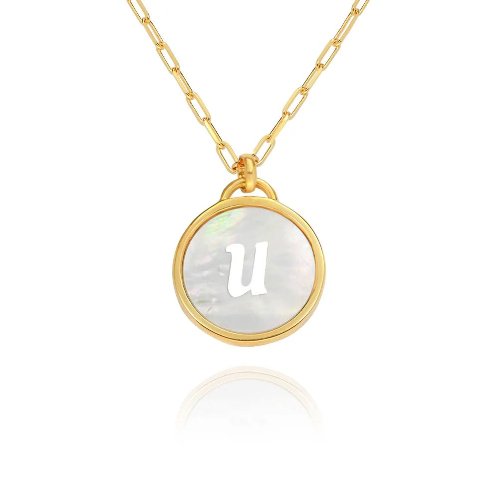 Mother of Pearl Initial Cutout Necklace in 18K Gold Plating - Image 4