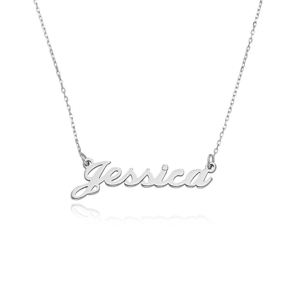 Hollywood Small Name Necklace in 10k White Gold
