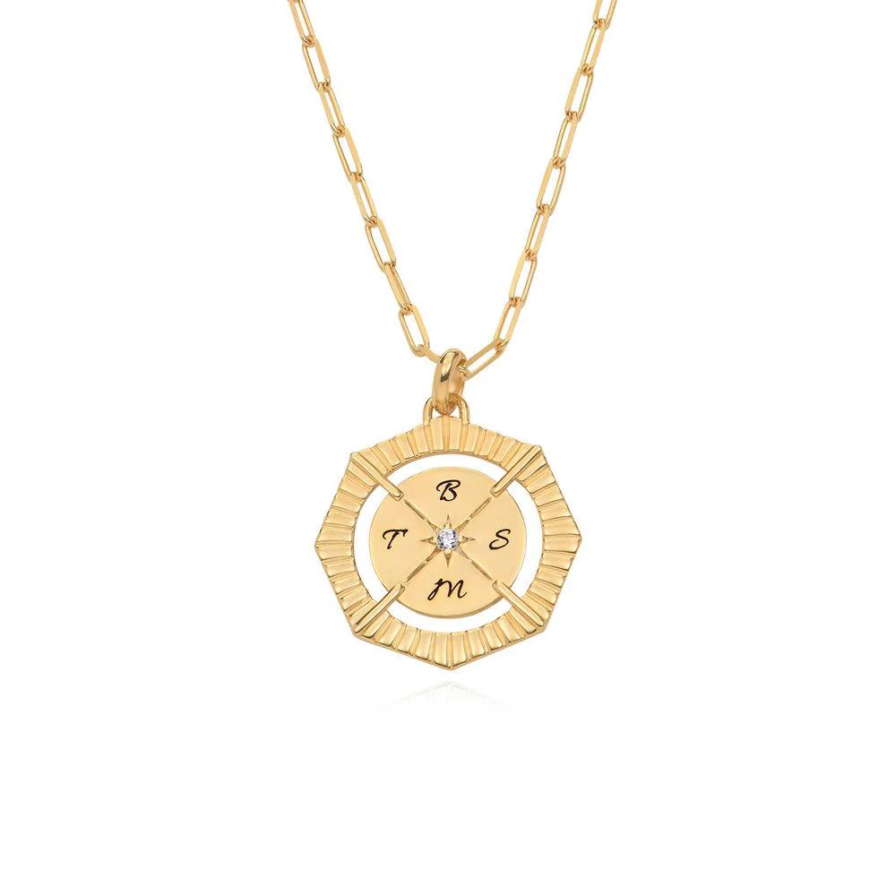 Crown Compass Necklace with Cubic Zirconia in 18K Gold Vermeil