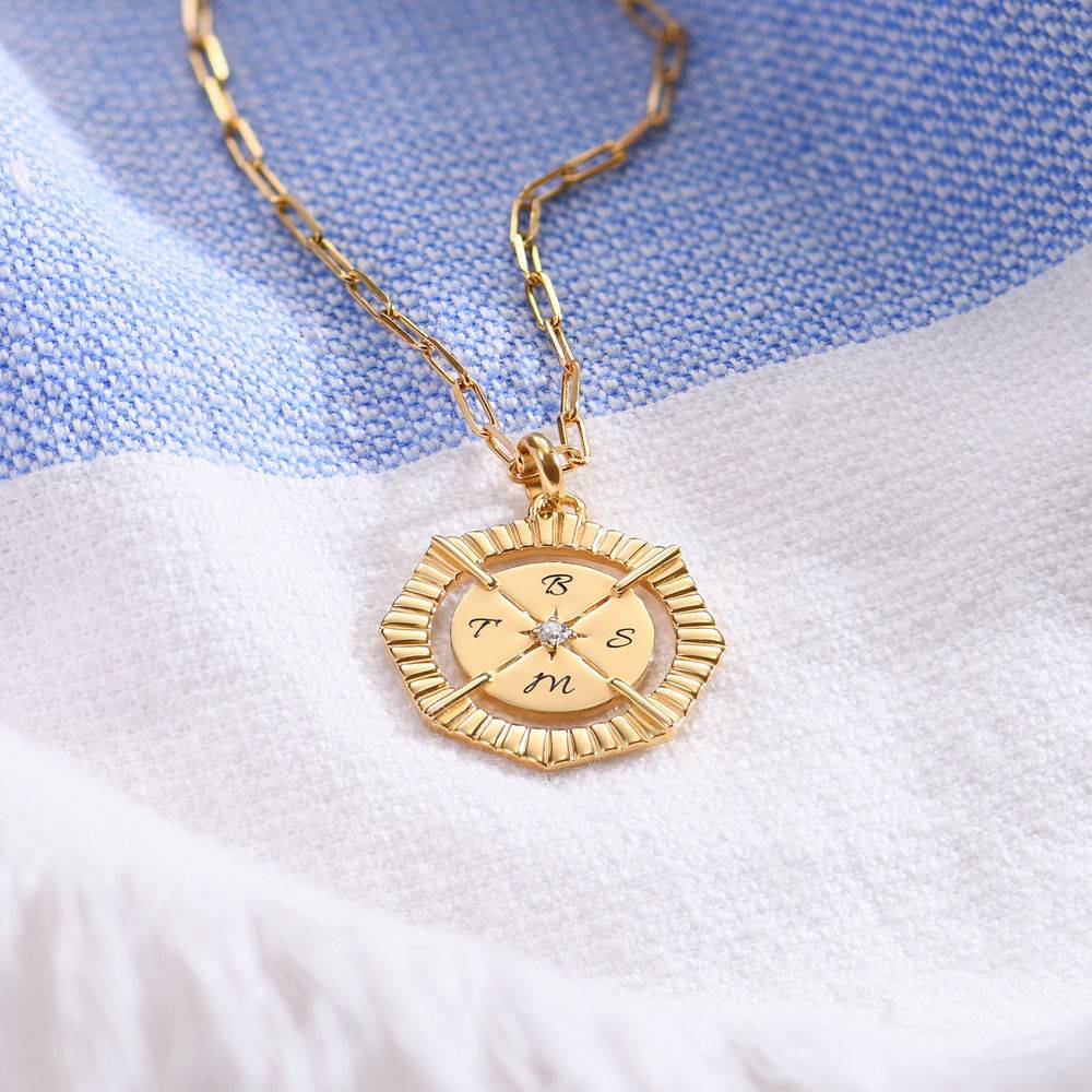 Crown Compass Necklace with Cubic Zirconia in 18K Gold Vermeil - Image 2