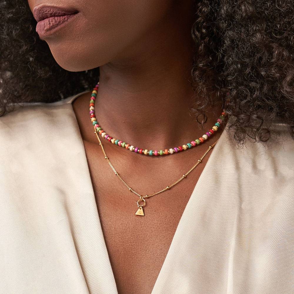 Tropical Layered Beads Necklace with Initials in Gold Plating - Image 3