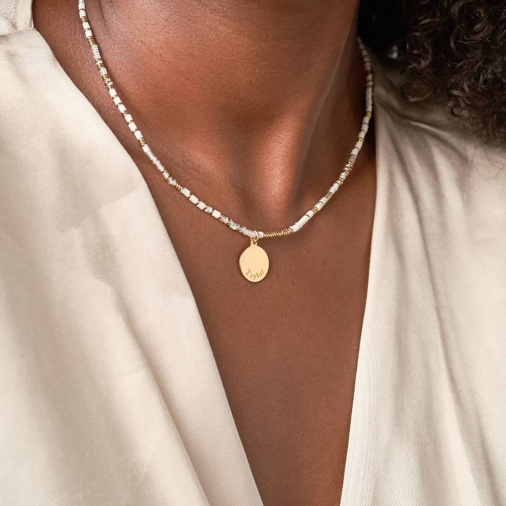 Vanilla Beads Necklace with Engraved Pendant in Gold Plating - Image 5
