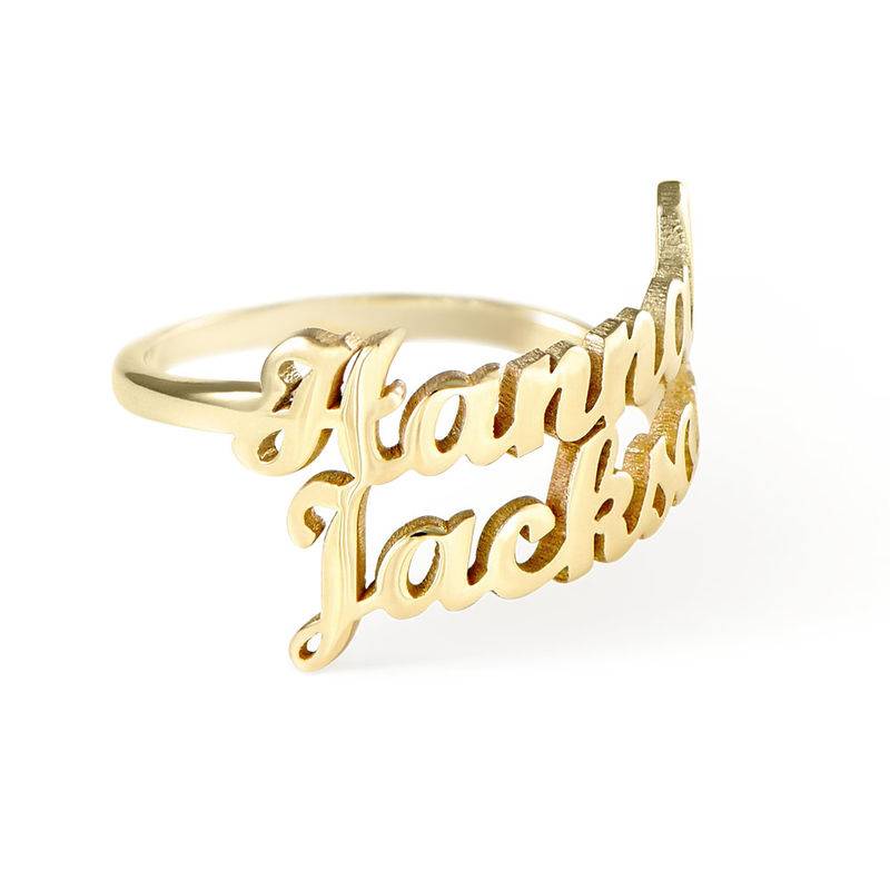 Script Double Name Ring in 14k Yellow Gold - Image 3
