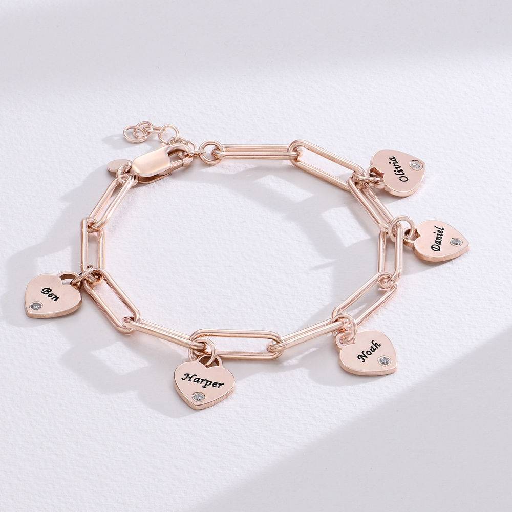Rory Bracelet With Custom Diamond Heart Charms in 18K Rose Gold Plating - Image 3