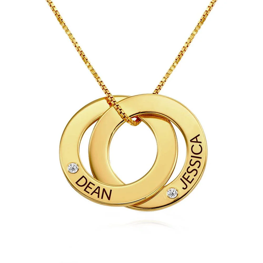 Diamond Russian Ring Necklace with 2 Rings in Gold Plating