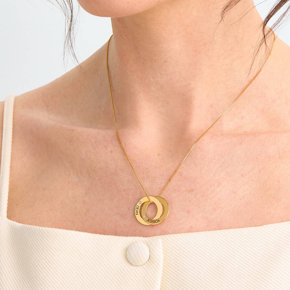 Diamond Russian Ring Necklace with 2 Rings in Gold Plating - Image 4