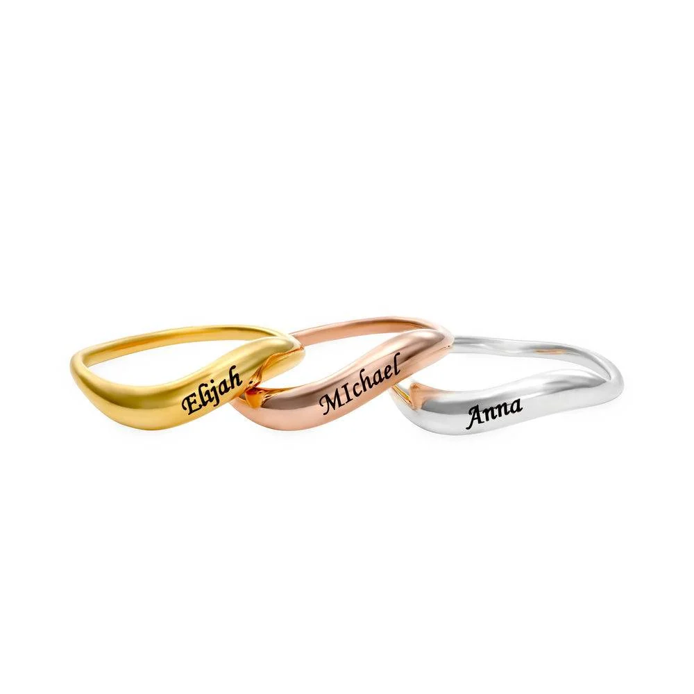 Stackable Wavy Name Ring in Rose Gold Plating - Image 4