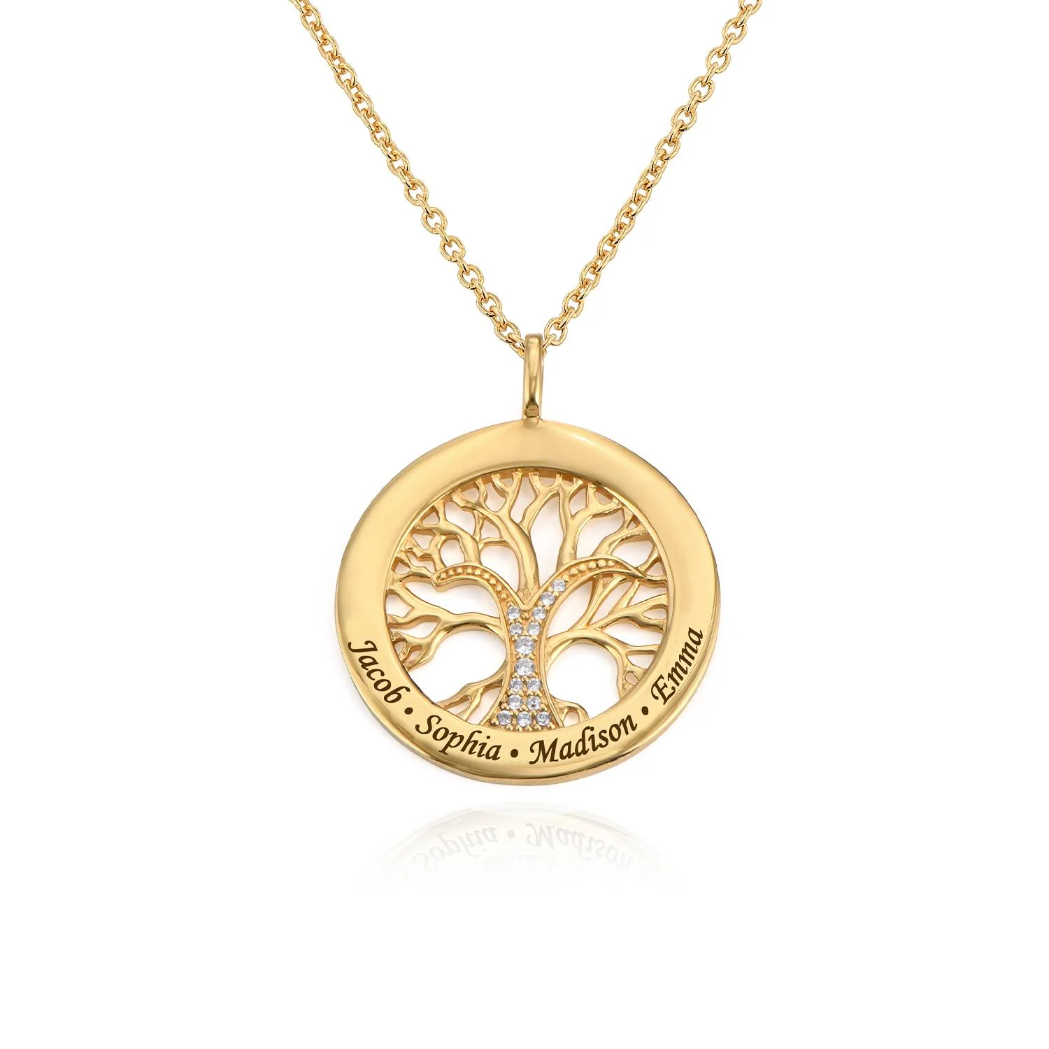 Family Tree Circle Necklace with Diamond in Gold Plating