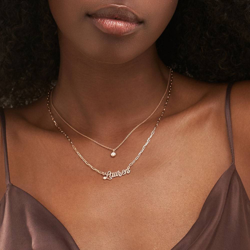 Chain Link Script Name Necklace with Diamond in 18k Rose Gold Plating - Image 4
