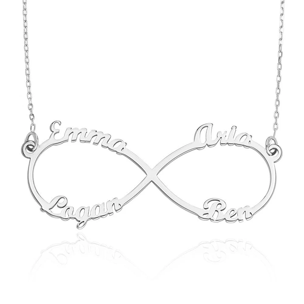 Infinity 4 Names Necklace in 10K White Gold
