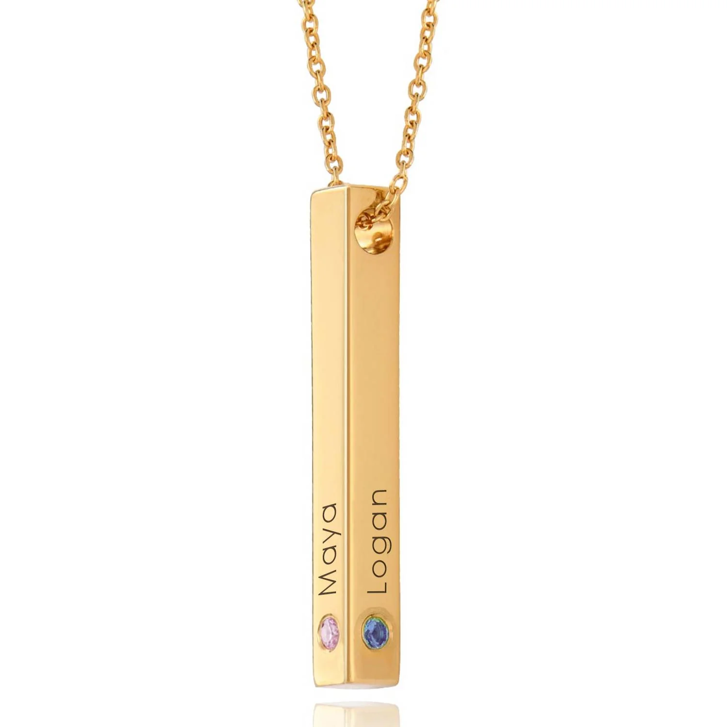Totem 3D Bar Necklace with Birthstones in 18k Gold Plating