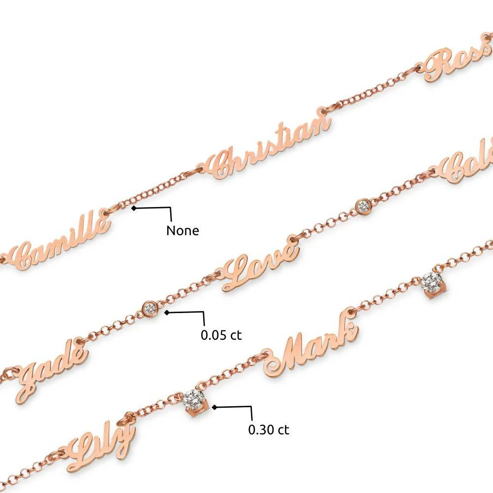 Heritage Multiple Name Necklace with Diamonds in 18K Rose Gold Plating - Image 5