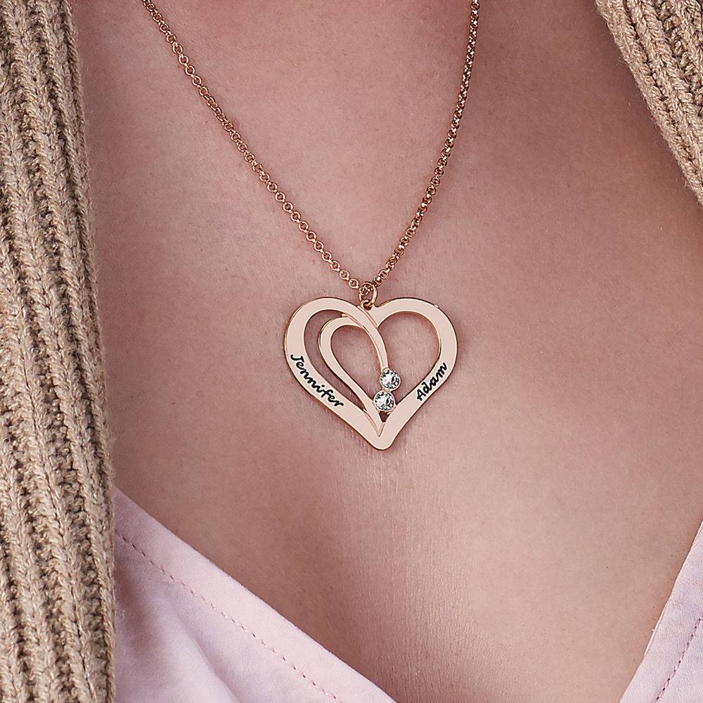 Engraved Couples Necklace in 18k Rose Gold Plated with Diamond - Image 3
