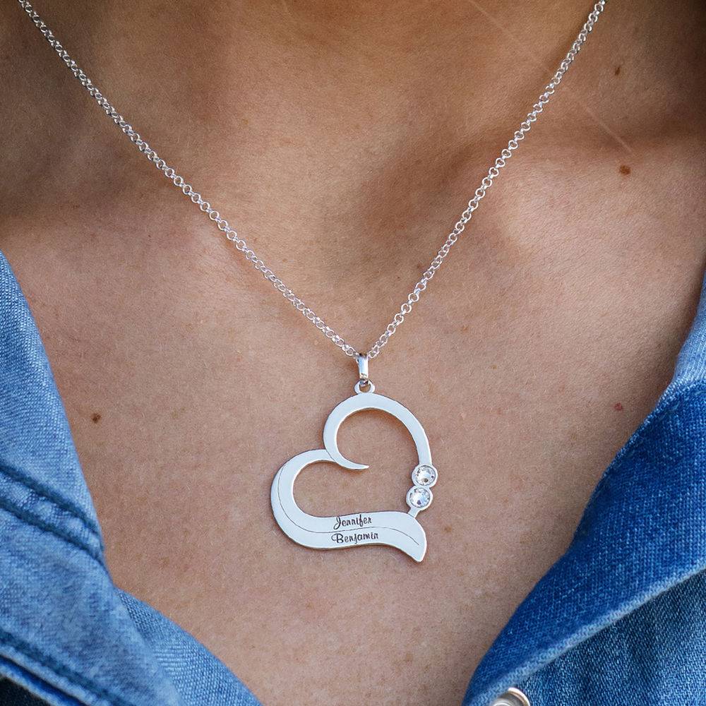 Personalized Heart Necklace in Sterling Silver with Diamond - Image 3