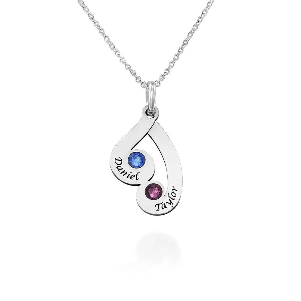 Engraved Family Pendant Necklace with Birthstones in Sterling Silver - Image 3