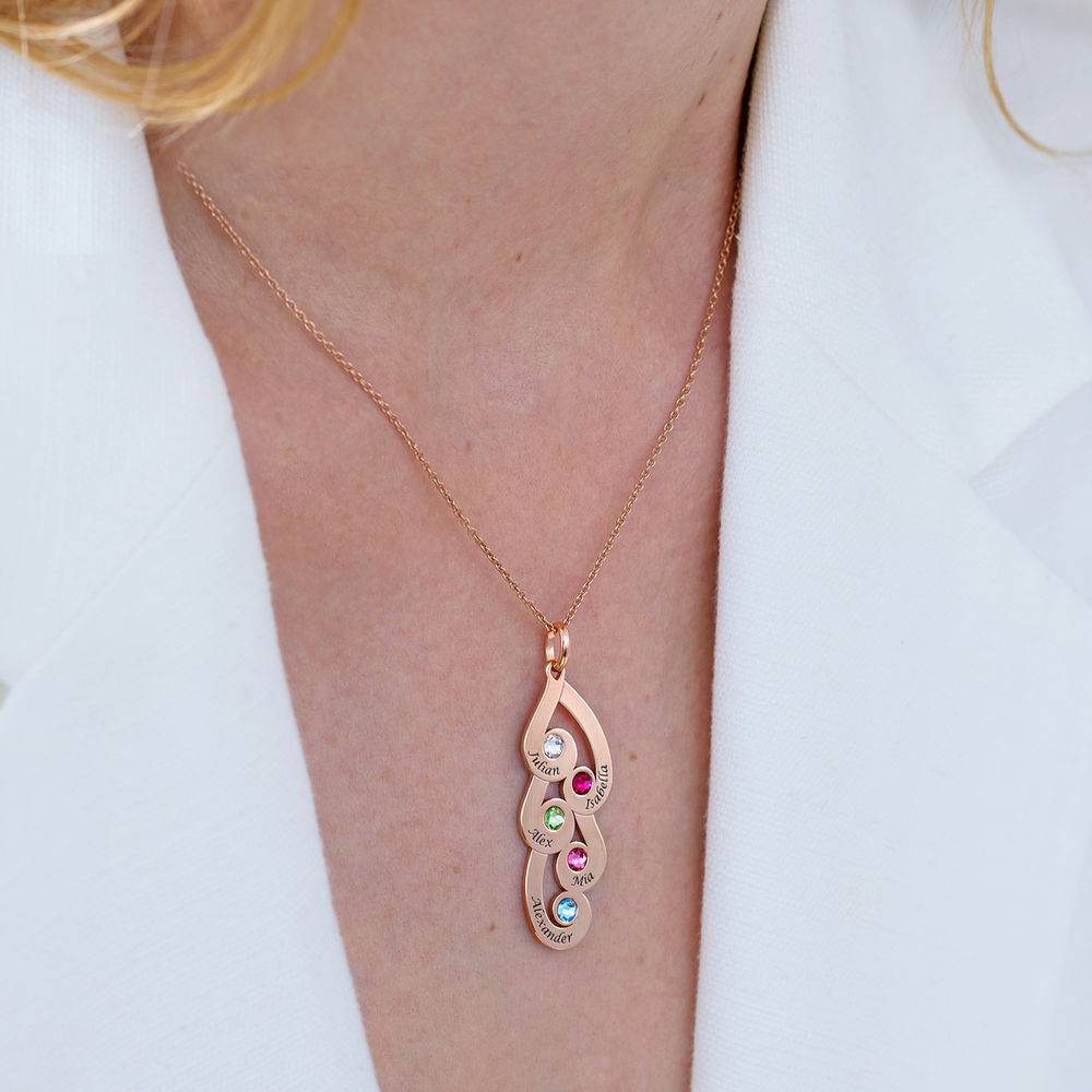 Engraved Family Pendant Necklace with Birthstones in Rose Gold Plating - Image 4