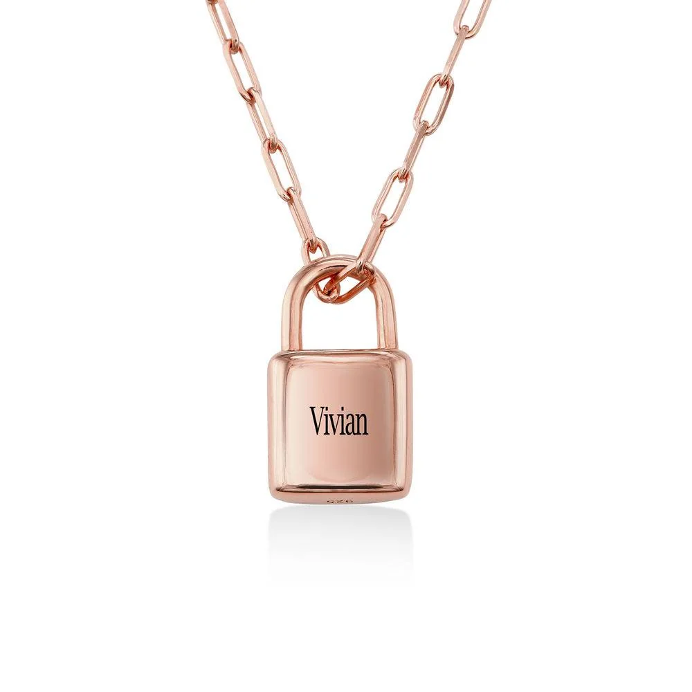 Allie Padlock Link Necklace in Rose Gold Plating