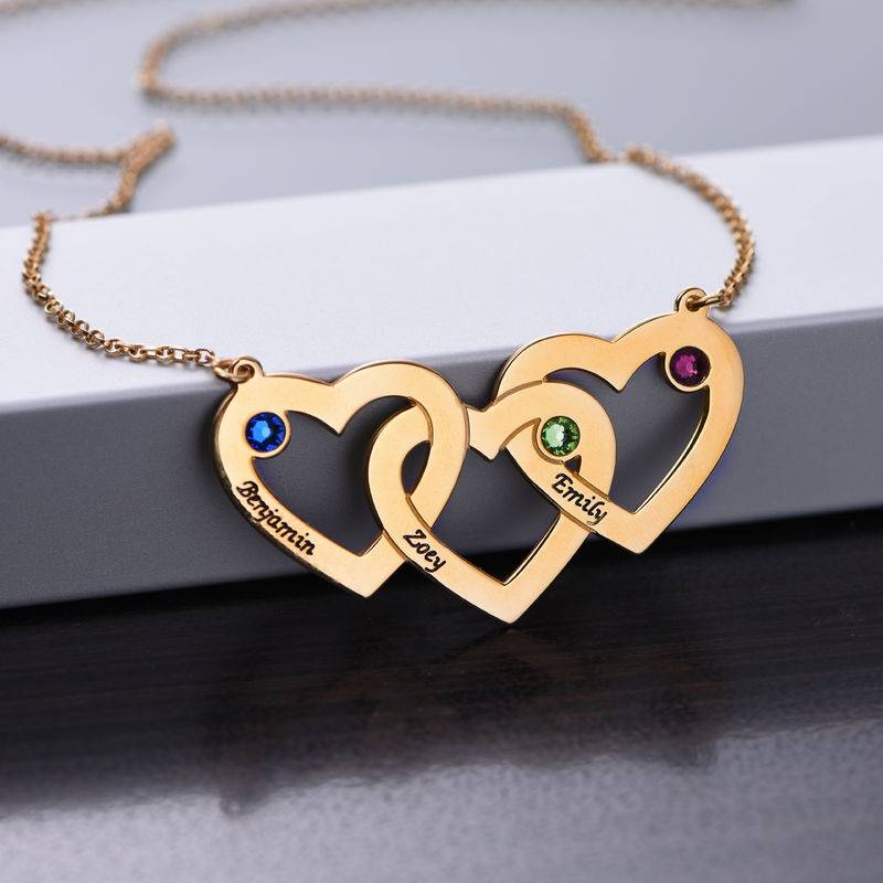 Intertwined Hearts Necklace with Birthstones in 18k Gold Vermeil - Image 2