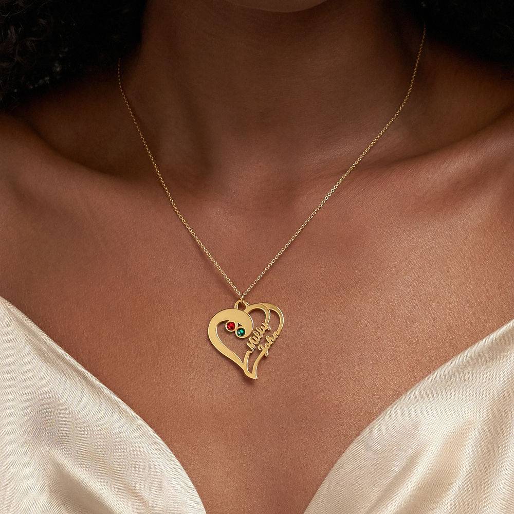 Two Hearts Forever One Necklace in 18k Gold Vermeil - Mom Necklace - Birthstone Necklace - Image 3