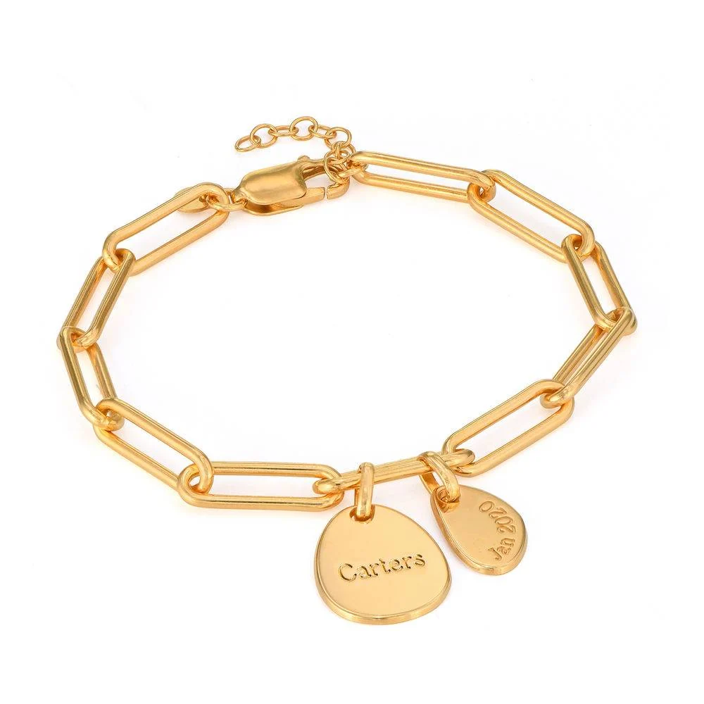 Personalized Chain Link Bracelet with Engraved Charms in 18K Gold Plating - Image 3