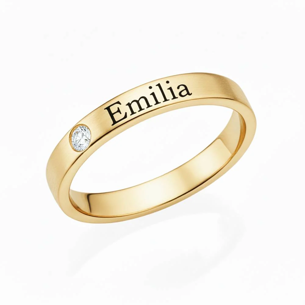 Push Present - Stackable Name Ring in Gold Plating with Diamond