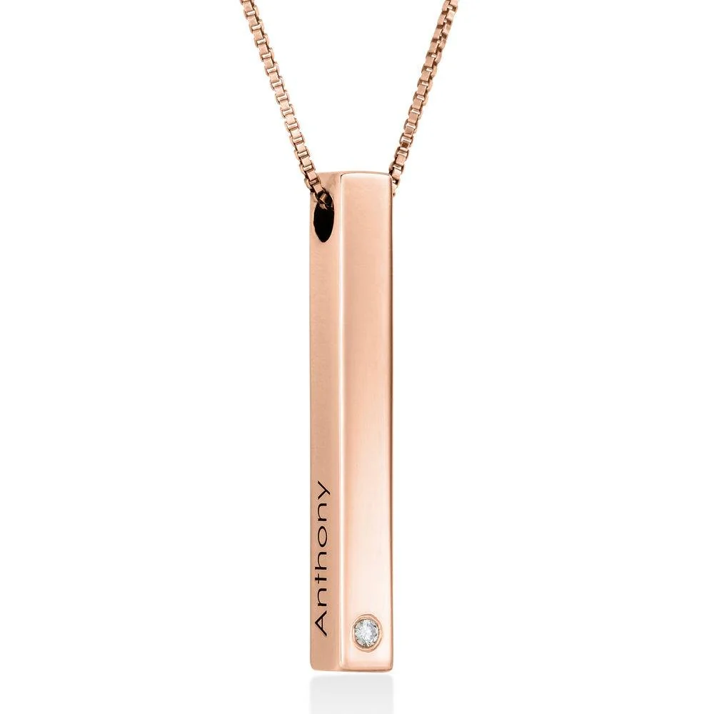 Totem 3D Bar Necklace in Rose Gold Plating with Cubic Zirconia