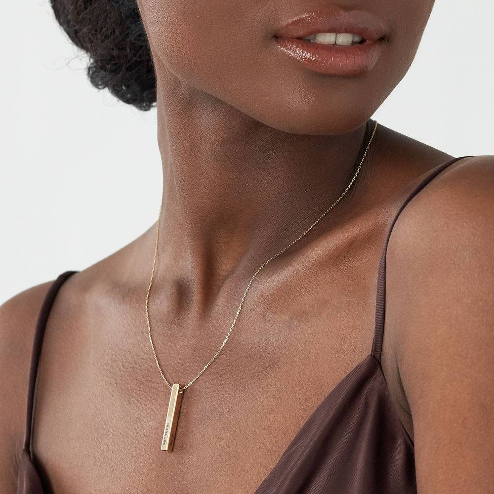 Gifts for Mom - Engraved 3D Bar Necklace in 10K Gold - Gold Necklace for Mom - Image 2