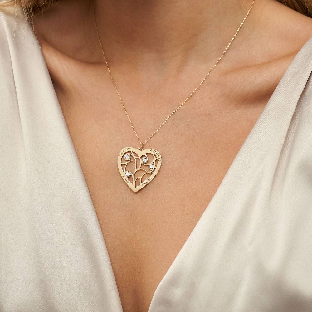 Heart Family Tree Necklace with Birthstones in Gold 10k - Image 4
