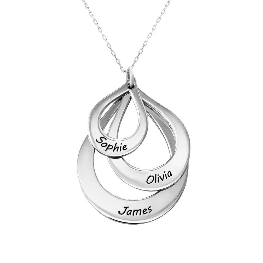 Useful Gifts for Mom - Engraved Family Necklace Drop Shaped in White Gold - Image 3