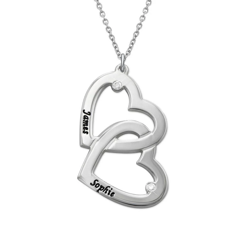 Push Gift - Heart in Heart Necklace in Silver with Diamonds