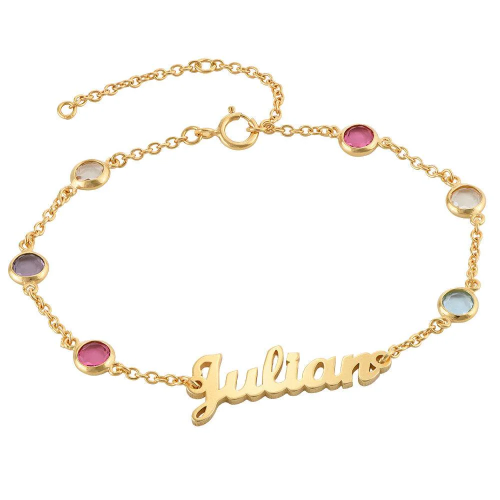 Name Bracelet with Multi Colored Stones in Gold Plating - Rainbow Bracelet - Image 2