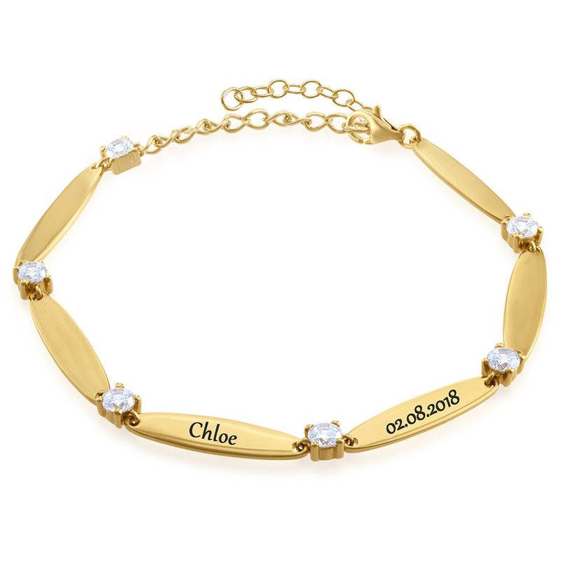 Gift Ideas for Mom - Engraved Mother Bracelet with Cubic Zirconia in Gold Plating - Image 2