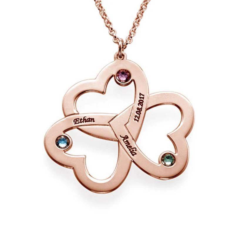 Personalized Triple Heart Necklace with Rose Gold Plating - Image 3